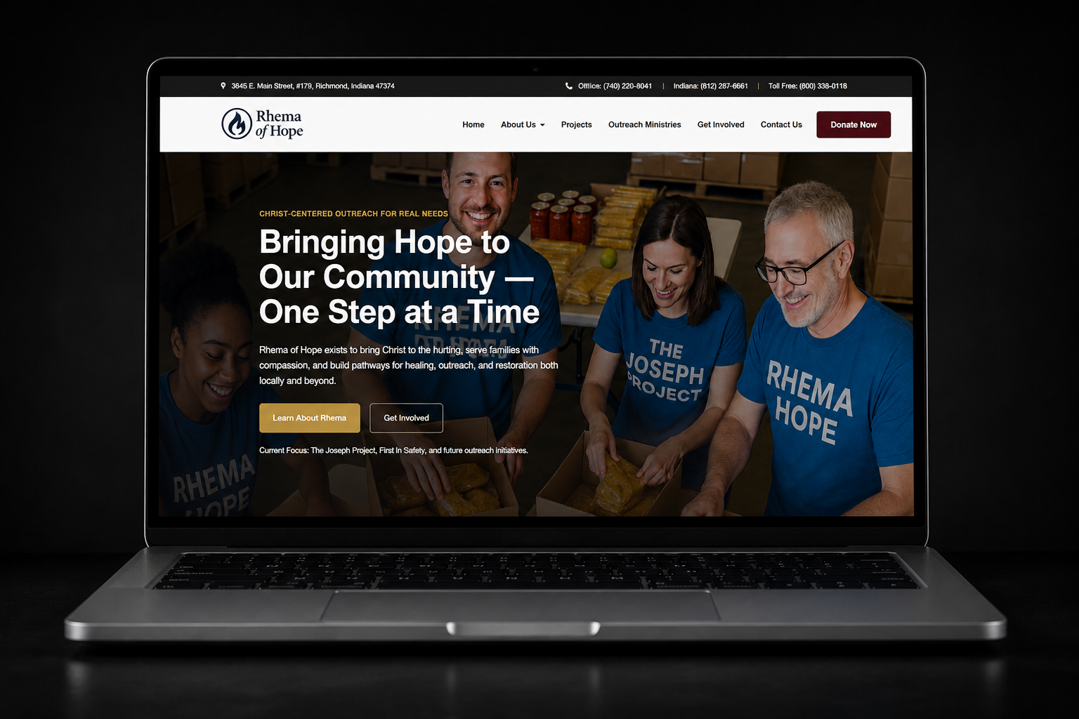 Rhema of Hope website displayed on a laptop mockup